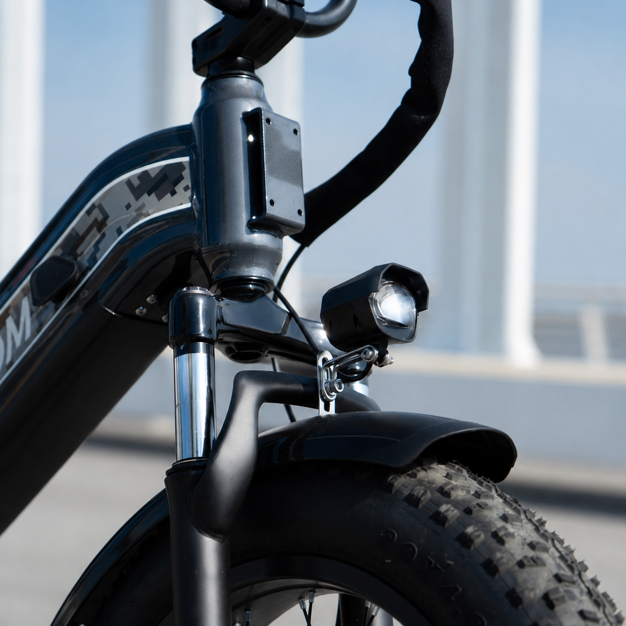 VEFREEDOM A8 electric bike front LED headlight close-up